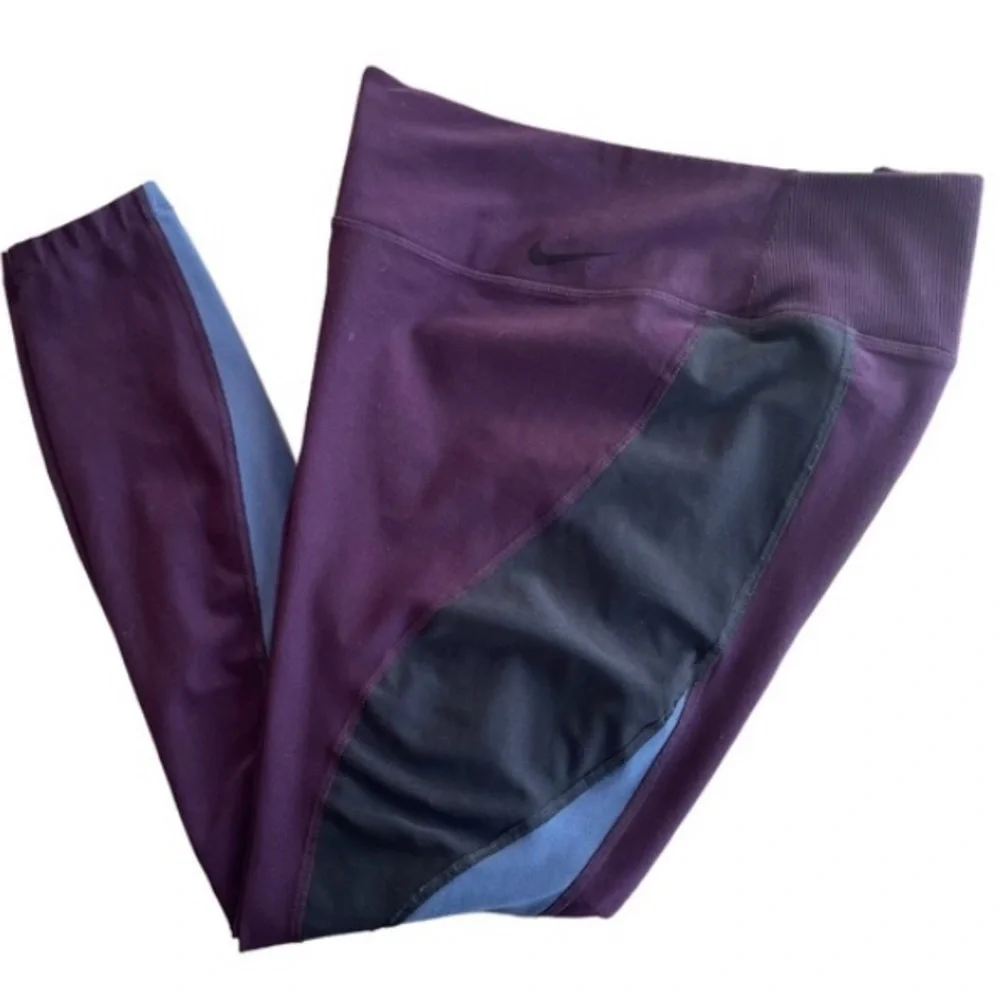 Nike Dri-Fit Power Legend Performance Athletic Leggings XL Burgundy Blue Black